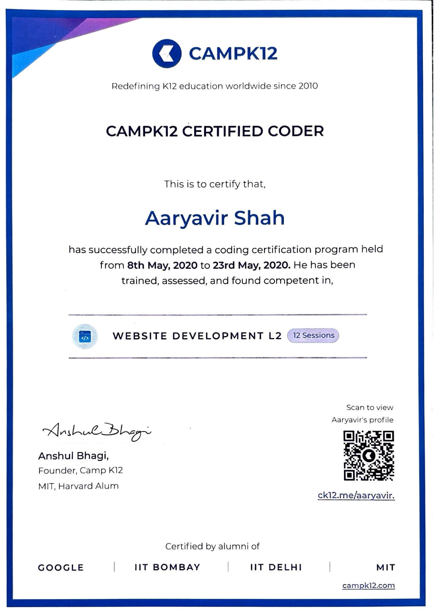 CAMPK12 CERTIFIED CODER 2020 Level 3